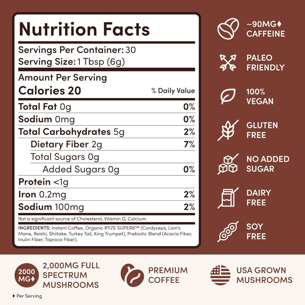 RYZE SUPERFOODS Dark Roast RYZE n Shine Bundle, Instant Mushroom Coffee + Probiotic Coffee Creamer with 6 Adaptogenic Mushrooms, Prebiotic+Probiotic Blends, Energy Focus Digestion Immunity, 30 sv each