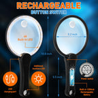 NUEYiO 5.2 Inch Large Rechargeable Magnifier with Light, 30X 40X 60X Handheld Magnifying Glass with 49 Anti-Flicker LED Light, Third Gear Dimming Strongest Lighted Magnifier for Seniors Reading Coins