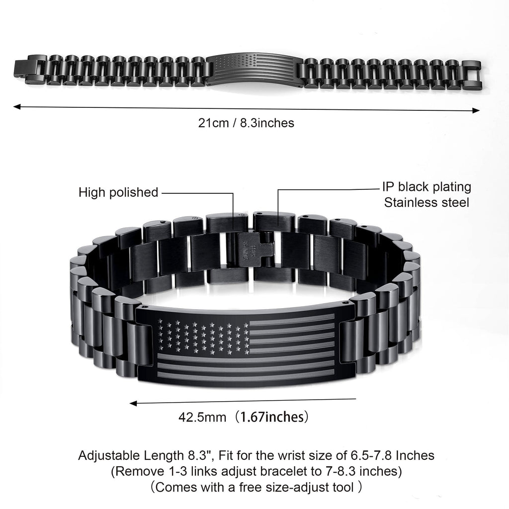 P.BLAKE Straps Watch Band Link Bracelet for Men, Stainless Steel Engraved American Flag Bible Verse Lord’s Prayer Christian Easter Anniversary Jewelry Gift for Dad Son Husband Boyfriend Him