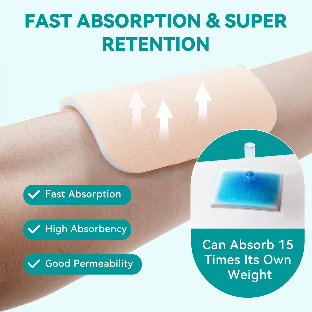 Dimora Silicone Foam Dressing Without Border 4"x 4" Highly Absorbent Adhesive Wound Bandage Cuttable Pads for Wound Care 5 Pack