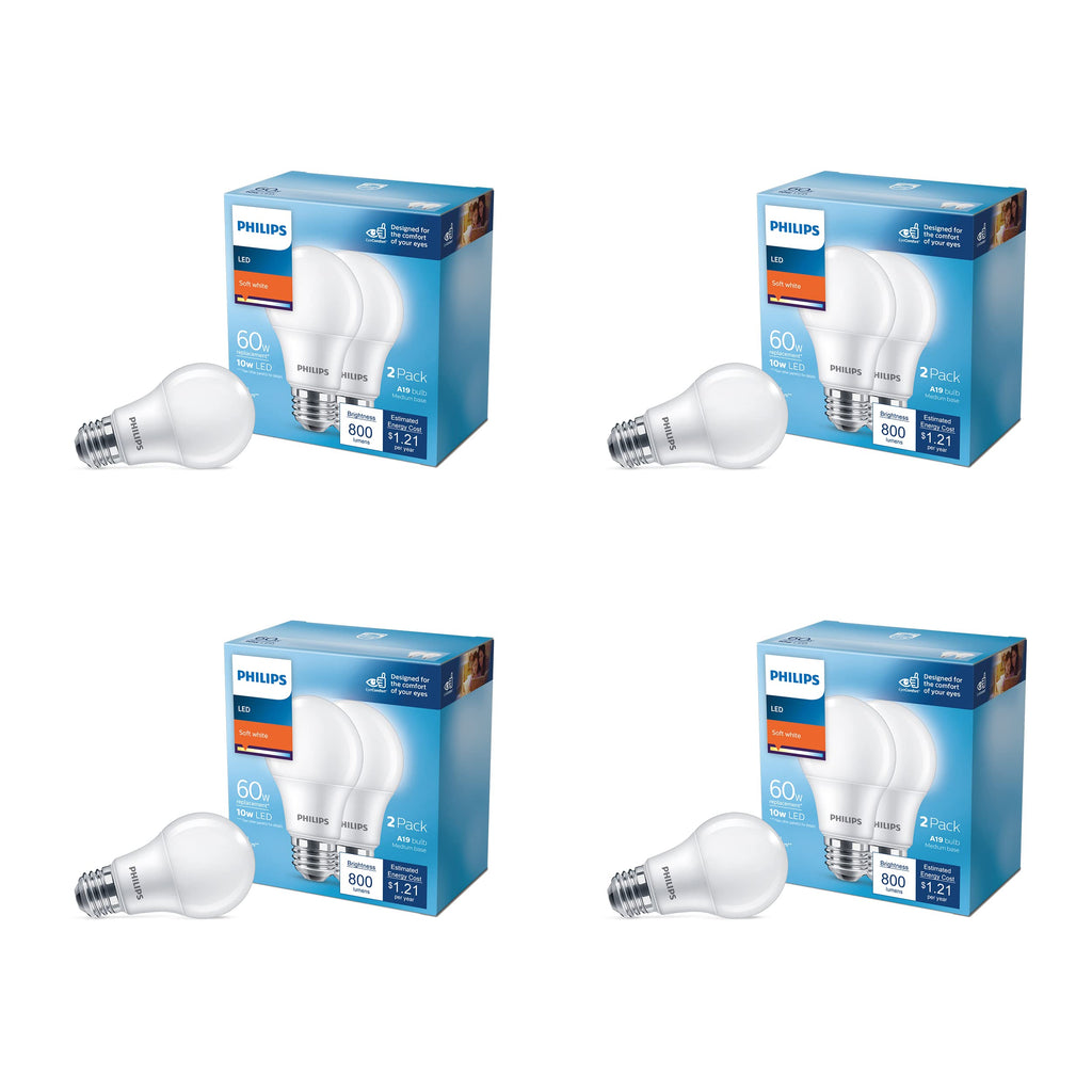 PHILIPS LED Basic Frosted Non-Dimmable A19 Light Bulb - EyeComfort Technology - 800 Lumen - Soft White (2700K) - 10W=60W - E26 Base - Indoor - 8-Pack