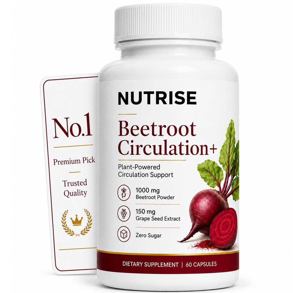 UXZQEN Nutrise Beetroot Capsules, 3-in-1 Beetroot Capsules with Grape Seed, Nitric Oxide Support, Active Lifestyle, Non-GMO, 60 Vegan Capsules