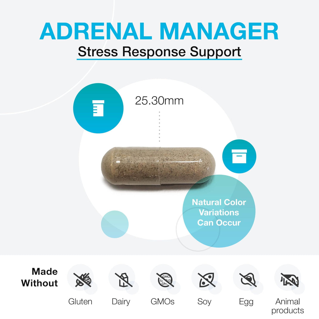XYMOGEN Adrenal Manager - Adrenal Health Supplement for Everyday Stress Support - Argentinian Bovine Tissues - Pantothenic Acid, Vitamin C, Vitamin B6 - Dairy-Free & Gluten-Free - 60 Capsules