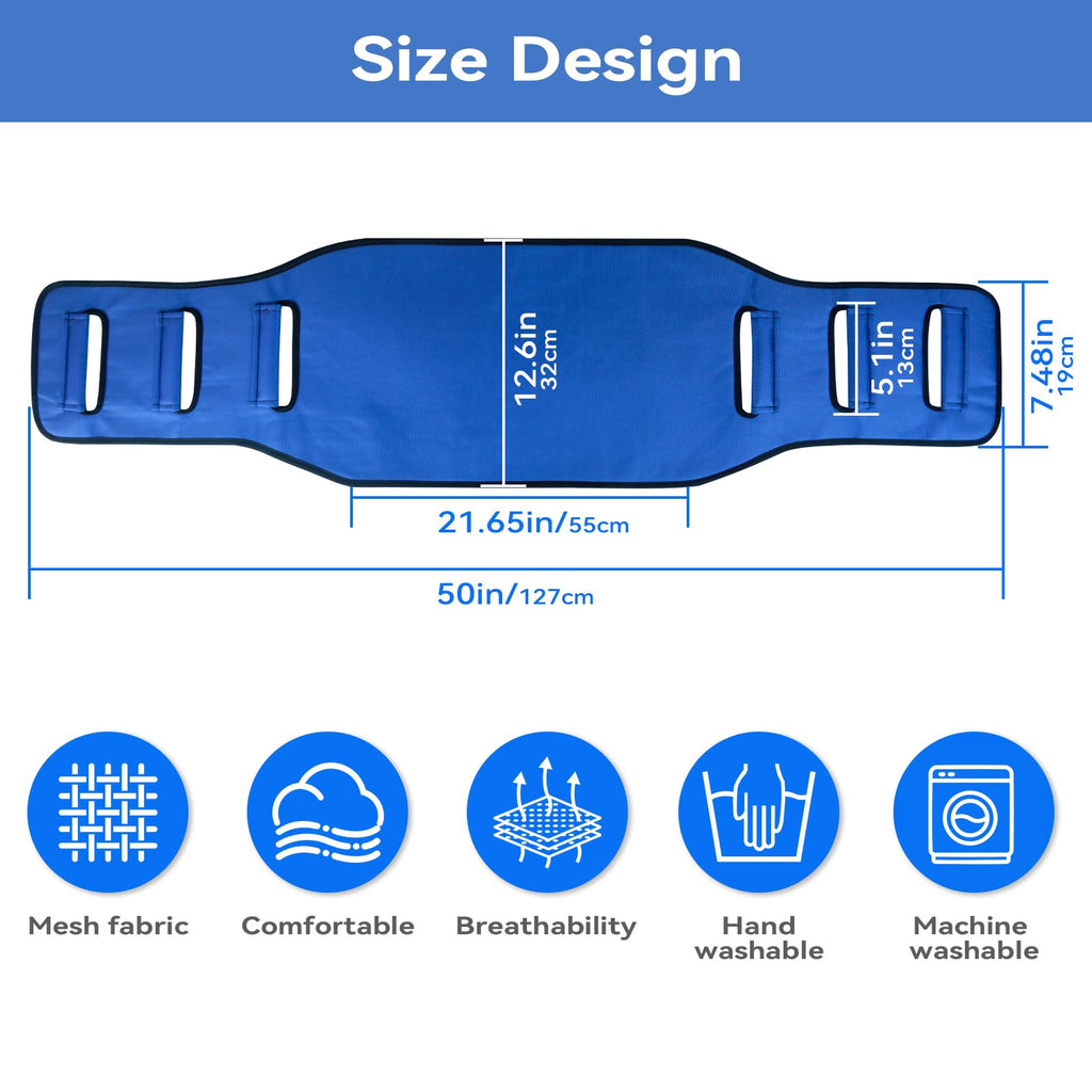 KKaFFe Transfer Belt Transfer Sling for Nursing Patients, Standing & Supports & Transfer Aids for Elderly, Gait Belt for Patient Care, Transfer Belt for Bedridden Patient (Blue)