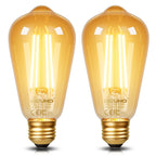 DiCUNO E26 Edison Bulbs 60W, 2200K Amber Warm, Amber Glass, 600LM, 2-Pack