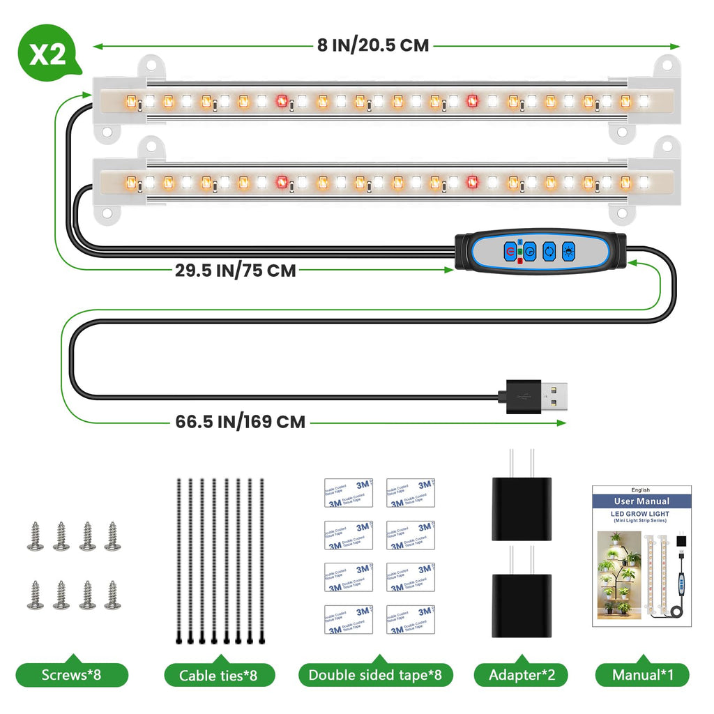Wiaxulay 8in Grow Lights for Indoor Plants, Full Spectrum Plant Light Strip