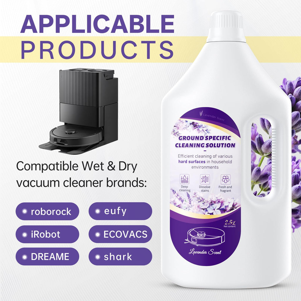 Nukisa 2.5L Floor Cleaning Solution Compatible with Roborock/Eufy/iRobot/Ecovacs/Dreame/Shark, Fragrance Deodorization, Deep Cleans for Multiple Hard Floors (2.5 Liter, 【Lavender】)