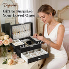 Dajasan Jewelry Organizer Box, Large Jewelry Boxes for Women Girls, Space-Saving 3 Layers Jewelry Storage Case with Drawer, Movable Metal Stand, Modern, Gift Idea (Black)