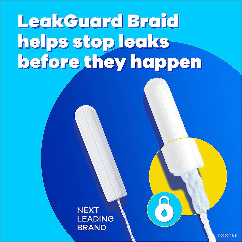 Tampax Pearl Tampons Super Plus Absorbency, with Leakguard Braid, Unscented, 50 Count (Pack of 2)