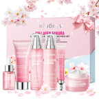 Sakura Skin Care Set - 6 PCS Cherry Blossom Skin Care Kit with Cleanser, Toner, Serum, Lotion, Eye Cream & Face Cream - Moisturizes Skin & Boosts Collagen - Korean Skin Care Set for Teen Girls & Women
