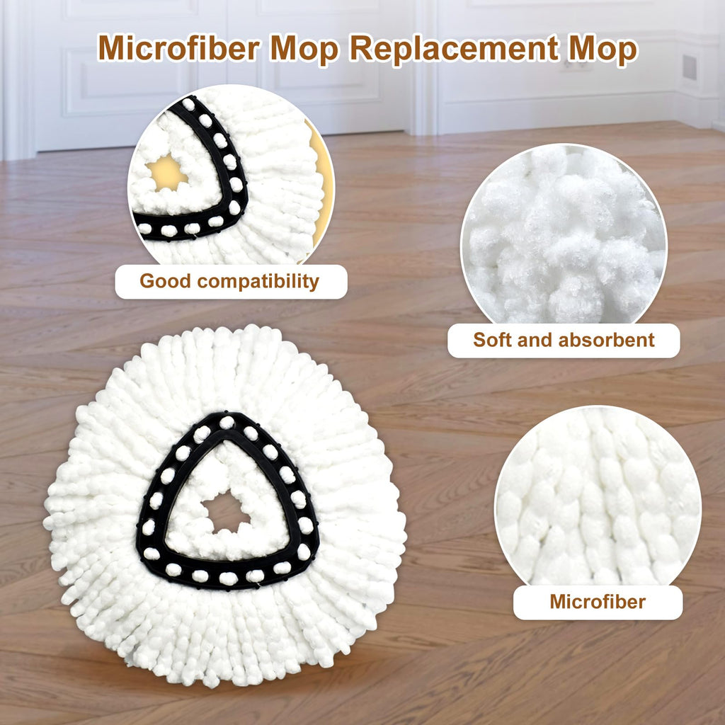6 Pack Mop Heads Replacement for Ocedar EasyWring 1 Tank Spin Mop System,Include 2 Microfiber Spin Mops Replace Head&2 Chennile Mops Head Machine Washable with Scrubber Mopp Head and Base for Cleaning