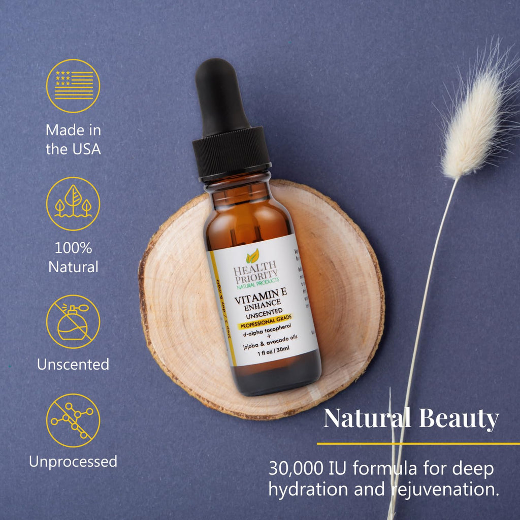 100% Natural & Organic Vitamin E Oil For Your Face & Skin, Unscented - 15,000/30,000 IU - Reduces Wrinkles & Lightens Dark Spots Which Leaves Your Skin More Youthful. Not-Too-Thick Oil, Infused With Jojoba & Avocado Oil, Makes Your Skin Soft & NON Sticky.