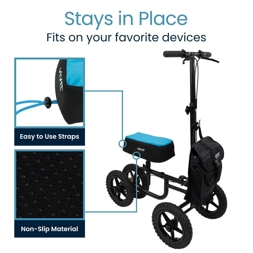Vive Mobility Knee Walker Padded Gel Cover - Premium Comfort Gel Cushion, Accessory for Knee Scooters, Padded Accessories, Leg Cart Roller Improves Comfort During Injury, Fits Most Knee Trollys (Blue)