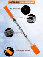 100 Pack 0.5ml Disposable Syringe, 32G 0.5cc 1/2 Inch (13mm) Lab Supplies Syringes, Individually Wrapped