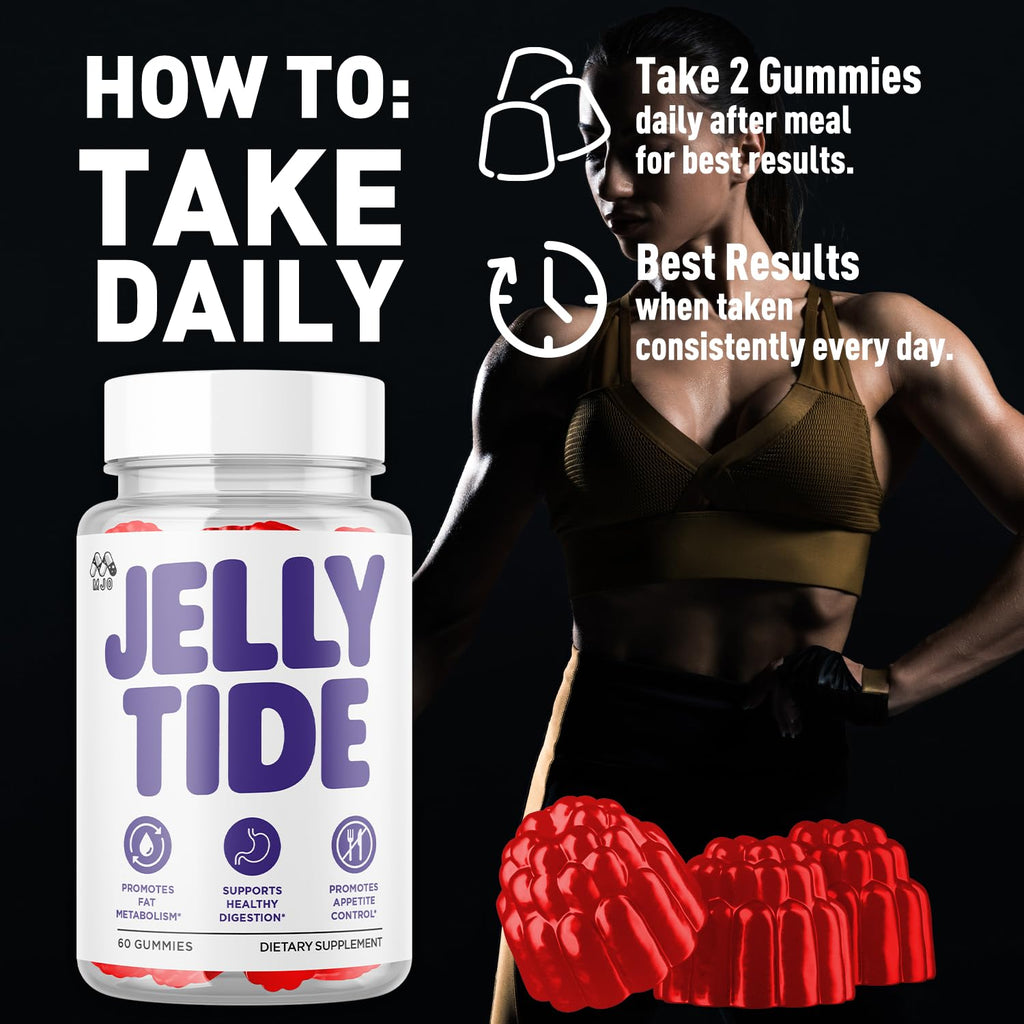 Jelly Tide Gummies, Official Jellytide Weight Management Gummys with Natural Ingredients, Jellytide Advanced Health & Wellness Gummys with Maximum Strength Active Lifestyle Multivitamins (60 Gummies)