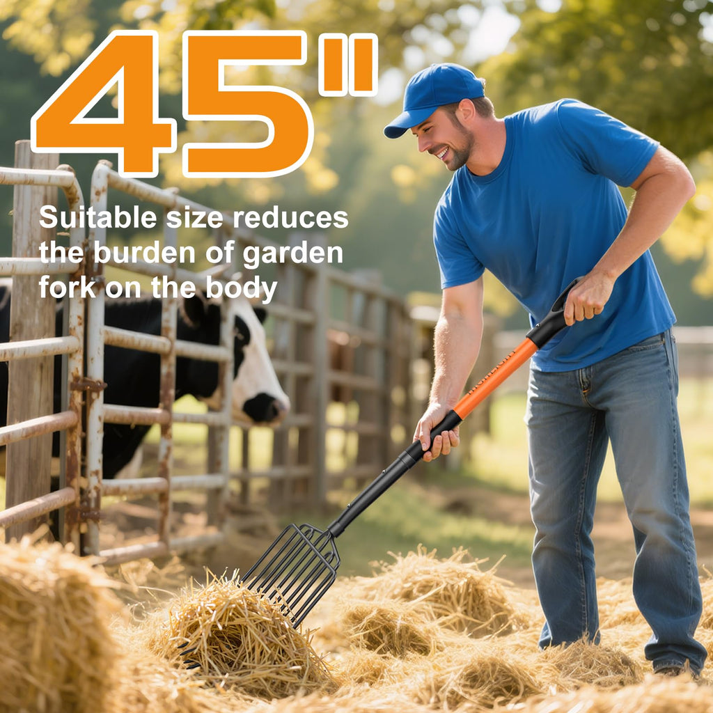 HIGHLIGHT Pitch Fork Pitchfork,10-Tine Wide 45Inch Fiberglass Manure Fork