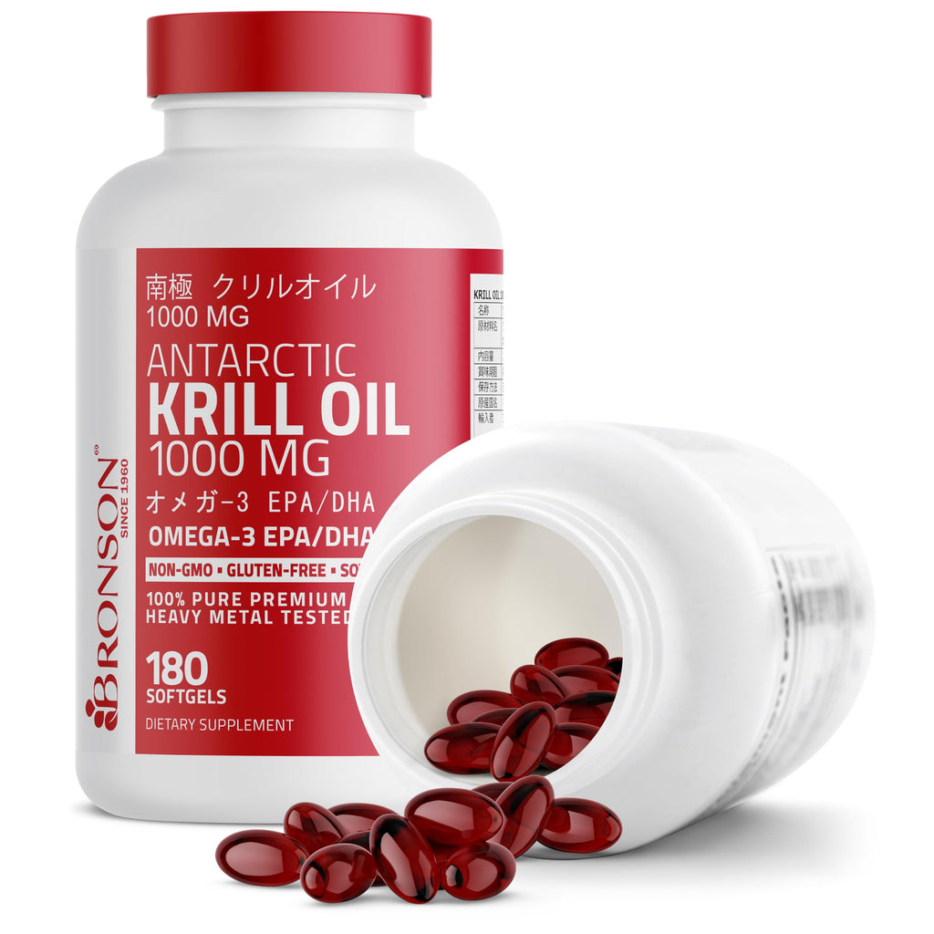 Bronson Antarctic Krill Oil 1000 mg with Astaxanthin, 180 Softgels (90 Servings)