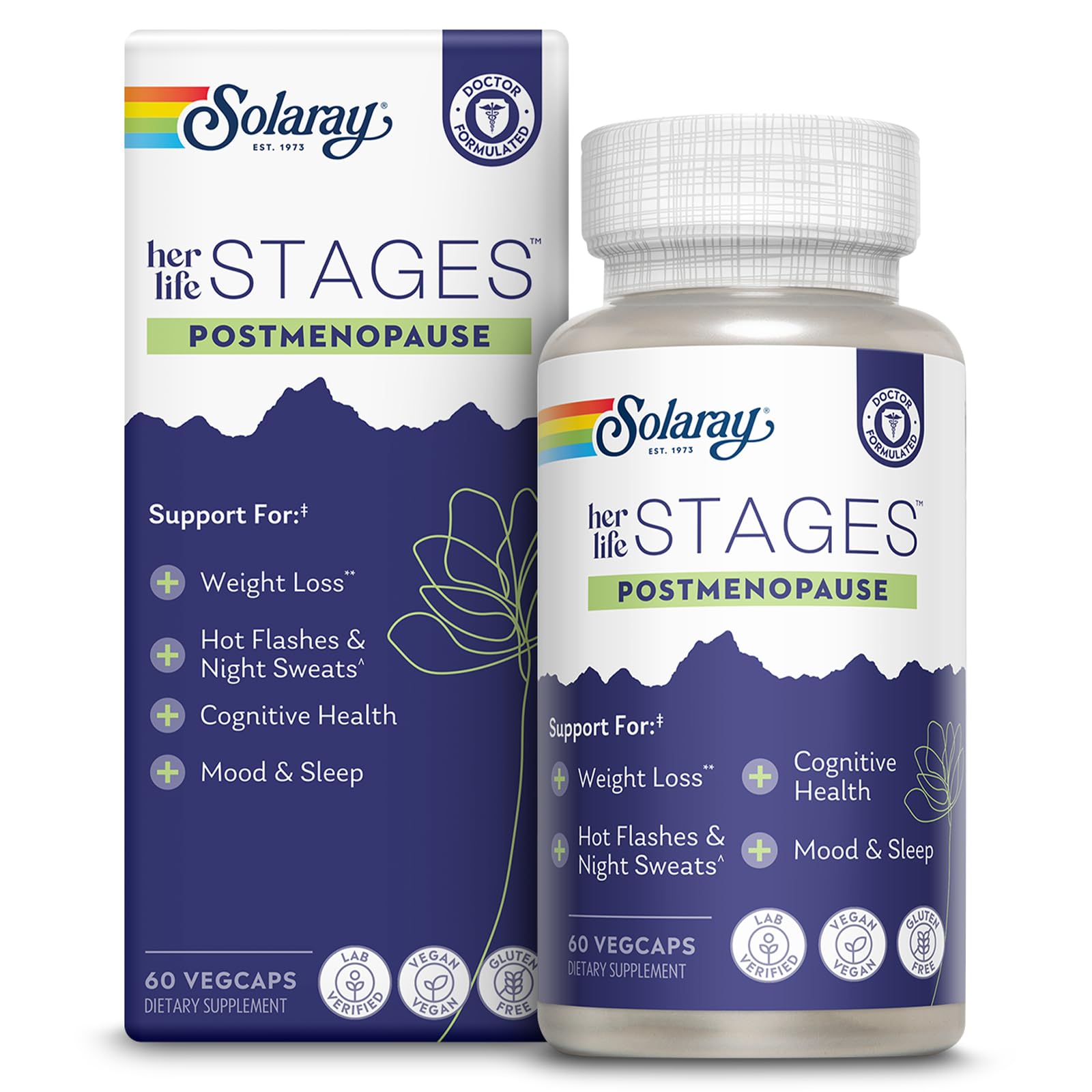 SOLARAY Postmenopause her Life Stages - Post Menopause Supplements for Women with Resveratrol - Vegan and Made Without Hormones - 60-Day Guarantee - Vegan, Lab Verified - 30 Servings, 60 VegCaps