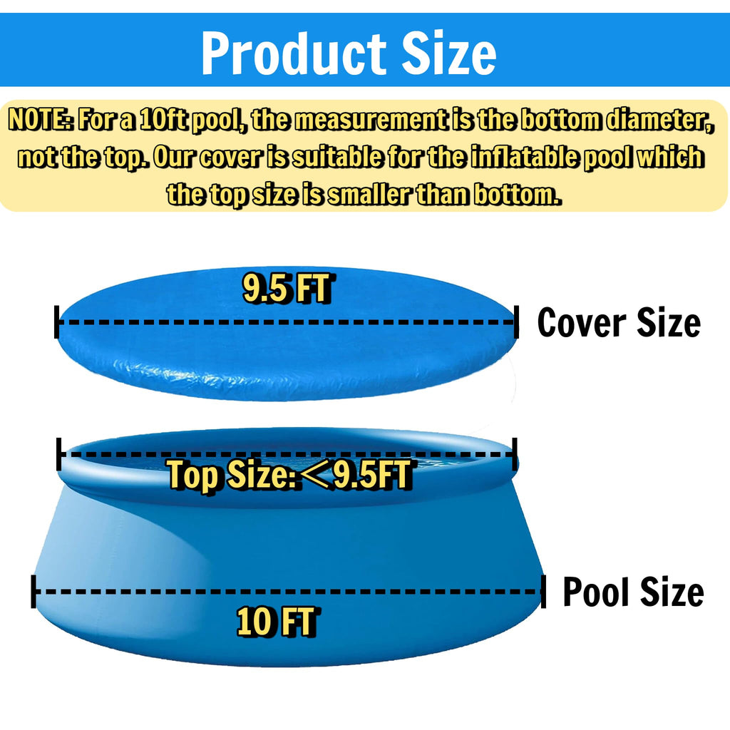 Pool Cover for Round Inflatable Swimming Pool, Round Pool Covers, Built-in Drawstring Dustproof Rainproof Foldable Above Ground Pool Cover (Blue, 10ft)