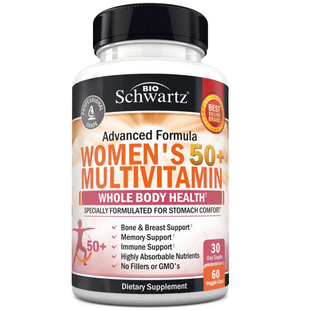 Daily Multivitamin for Women 50 & Over – Memory Support Supplement – Promotes Stress Reduction & Healthy Immune Response – Women's Multivitamin Supplement Designed for Stomach Comfort - 60 Capsules
