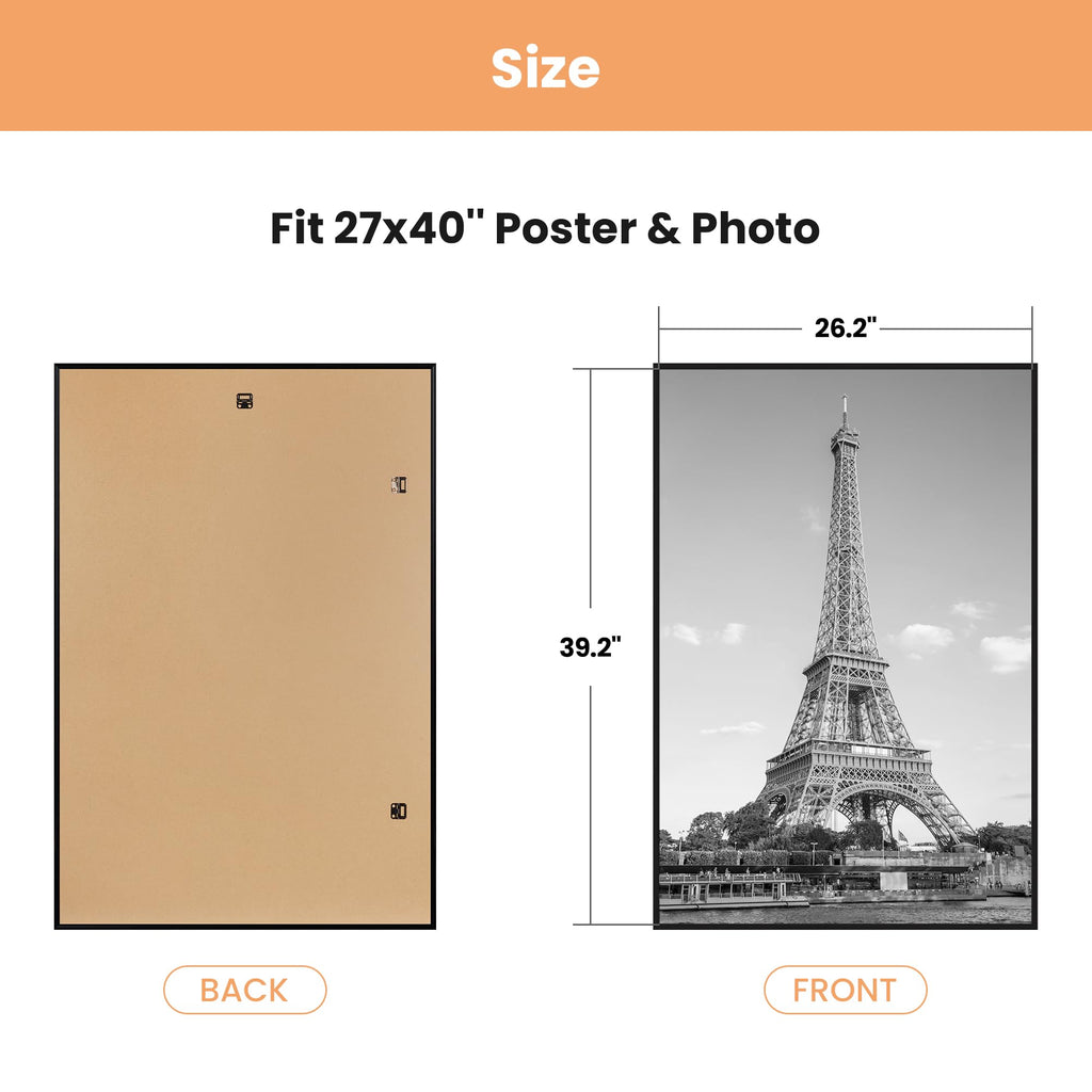 upsimples 27x40 Poster Frame, Easy Slide-In Assembly, Black, 3 Pack