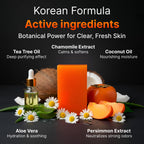 BIOXI Persimmon & Tea Tree Oil Deodorizer Soap Bar Odor Control & Gentle Exfoliation Body Wash for Mature or Aging Skin Korean Cold-Pressed Formula with Chamomile, Aloe Vera & Coconut Oil - 2 Pack