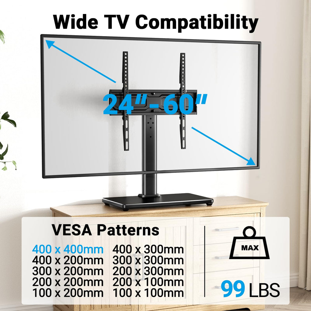 PERLESMITH Universal Swivel TV Stand Base for 24-60 inch TVs up to 99lbs