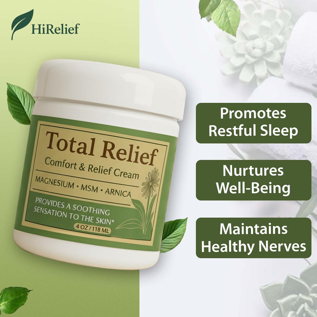 HiRelief Total Relief Magnesium Cream for Comfort – Fast-Absorbing MSM & Arnica Cream for Healthy, Comfortable Nerves and Daily Comfort – 4 Fl Oz (Pack of 3)