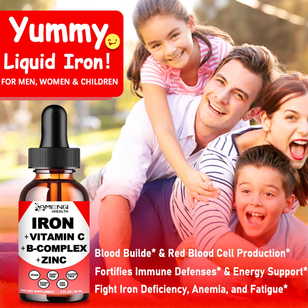 2 Pack Liquid Iron Supplement w/Vitamin C, A, B-Complex, Vegan Iron Drops High Potency Liquid Vitamin & Iron Supplements for Women, Men & Children -Support Red Blood Cell, Energy, Anemia & Fatigue