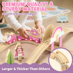 Lehoo Castle Wooden Train Set for Girls, Pink Unicorn Train Set