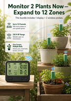 VODESON Soil Moisture Meter for Plants, 12-Zone Wireless Plant Water Meter, Soil Thermometer and Light Sensor, 4-in-1 TDR Tester, 230ft Range, IPX5 Waterproof for Indoor Outdoor Garde(Display+2Sensor)