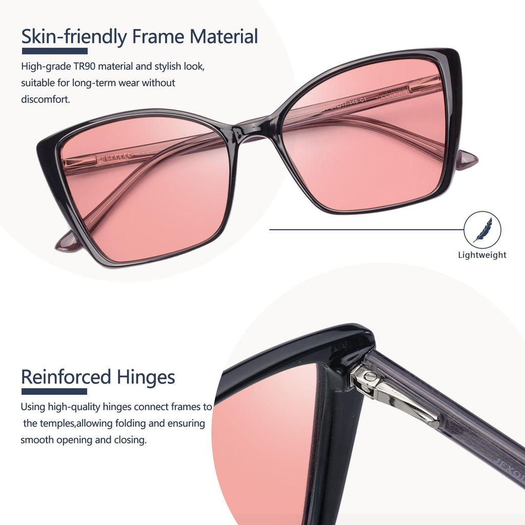 JFXQDR Women's Fluorescent-41 Rose Cat Eye Tinted Blue Light Blocking Glasses for Migraine, Light Sensitivity, Photophobia & LED Gaming Computer Screen Glare