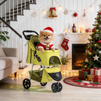 MoNiBloom Foldable Pet Stroller with Waterproof Cover, 3-Wheels Dog Strolling Cart for Small/Medium Dogs and Cats with Storage Basket and Cup Holder, Breathable and Visible Mesh for All-Season, Yellow