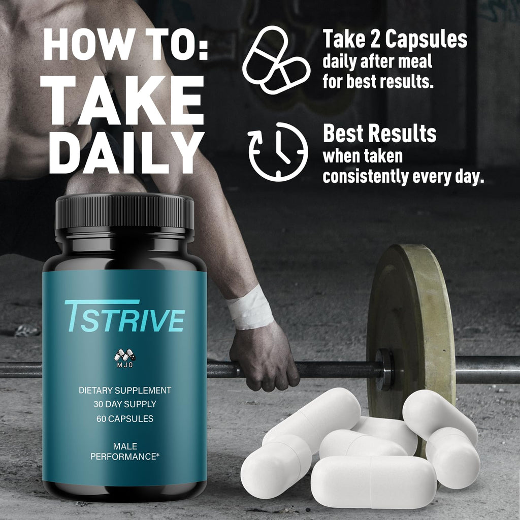 Tstrive for Men, Official T Strive Pills for Men with All Natural Ingredients, Maximum Strength Tstrive Men's Supplement with Premium Vitamins Supporting Wellness and Advanced Health (60 Capsules)