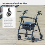 Drive Medical Aluminum Rollator Walker - Fold Up & Removable Back Support - Padded Seat - 6 Inch Wheels - Lightweight Portable Design - Indoor Outdoor Mobility Aid - Black