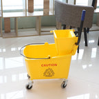 Midoneat Commercial Mop Bucket with Side Press Wringer on Wheels, Including One Commercial Mop, 35 Quart, Yellow