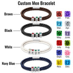 Pinkfulum Personalized Father's Day Dad Bracelet Gifts Custom Mens Leather Bracelet with 1-8 Names Beads, Customized Birthstone Bracelets Gifts for Husband Dad Grandpa