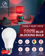 Neporal 625nm Red Light Bulbs for Sleep, 100% Blue Light Blocking Light Bulb, 9W Red Light Bulb for Melatonin Promoting, A19 60W Equivalent Dim Light Bulbs for Bedroom, Baby Nursery,2 Pack