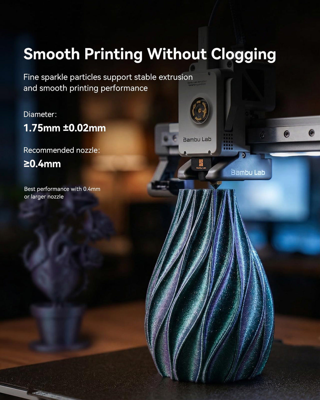 SUNLU Galaxy PLA Filament 1.75mm, Nebula Green, Color-Shifting Pearlescent Glitter PLA 1kg, Light-Activated Shine, Smooth Gloss Finish, Neatly Wound, Fits Most FDM Printers