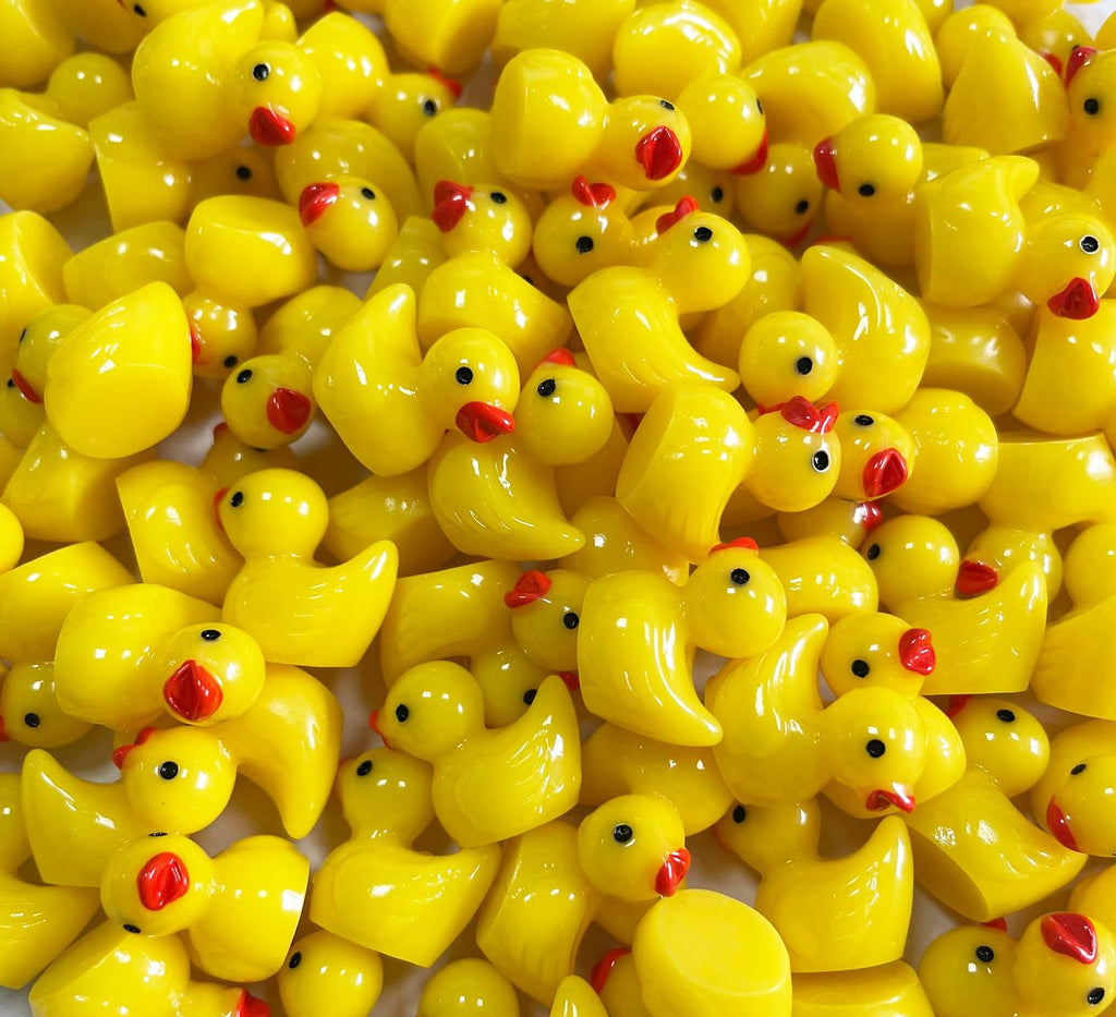 Pcxino 400 pcs Mini Resin Duck Bulk Tiny Duck Figures for Micro Fairy Garden Landscape Aquarium Decor (Yellow)