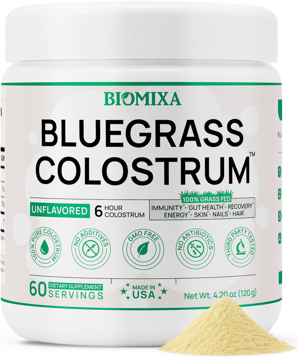 Bovine Colostrum Supplement - 100% Pure Whole Colostrum Powder - Grass-Fed, Unflavored, No Additives, Gut & Immune Support, Natural IgG, 60 Servings - Made in USA