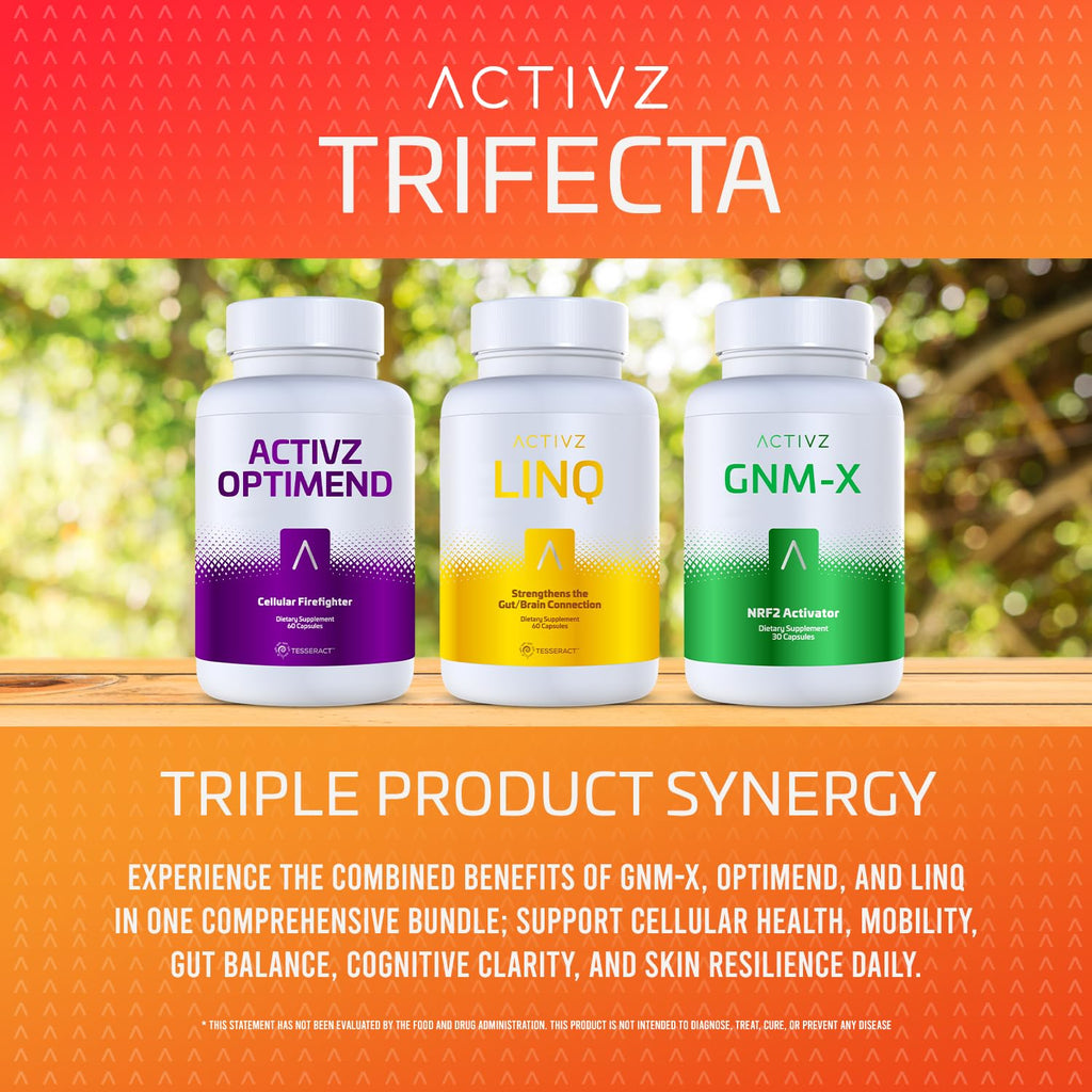 ACTIVZ - Trifecta - GNM-X, Optimend, LINQ - Supports Nrf2, Flexibility, Brain & Gut Function, Immune System, Skin & Cell Function - 3 Pack