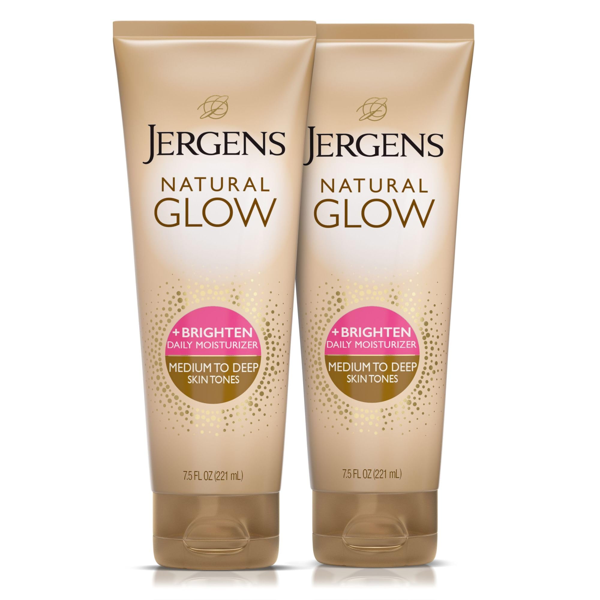 Jergens Natural Glow Self Tanner Body Lotion, Daily Sunless Tanning, Medium to Deep Skin Tone, Daily Moisturizer with Coconut Oil, Vitamin E and Antioxidants, 7.5 Oz, Pack of 2