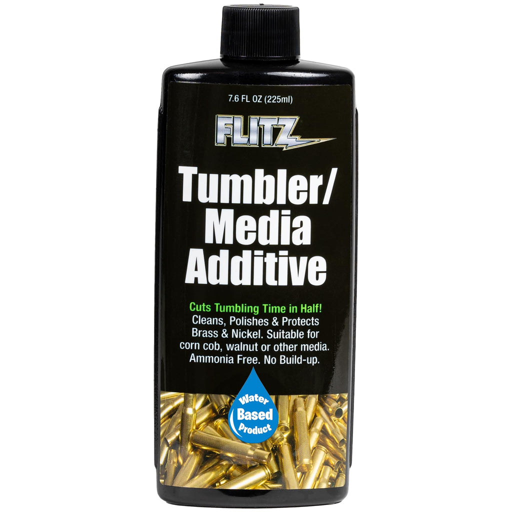 Flitz Tumbler Media Additive - 7.6oz Bottle of USA-Made Brass Cleaner Reloading Liquid for Ammo, Copper, & All Metals - Ammonia-Free Tumbling Polish to Remove Oxidation, Powder Residue (1 Pack)