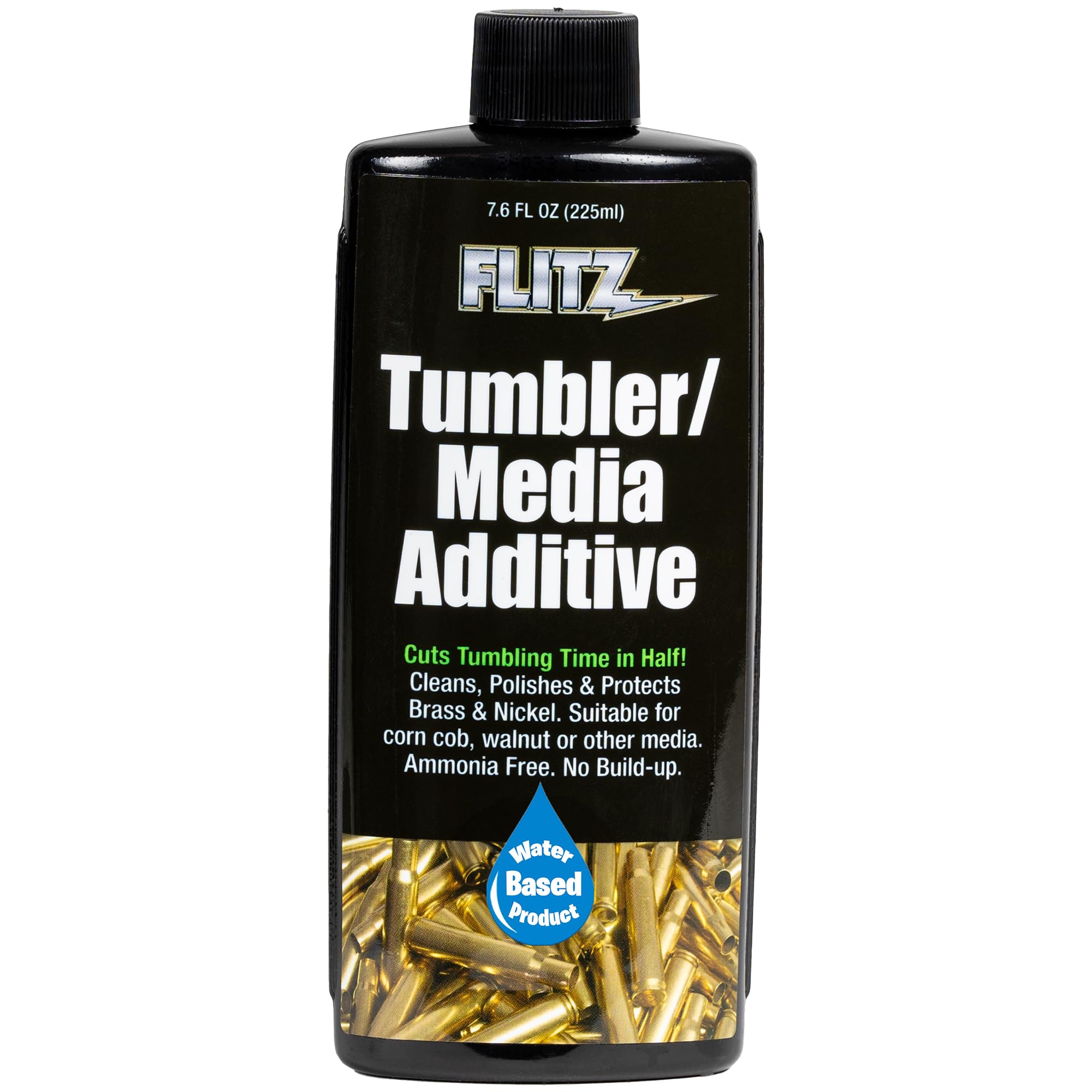 Flitz Tumbler Media Additive - 7.6oz Bottle of USA-Made Brass Cleaner Reloading Liquid for Ammo, Copper, & All Metals - Ammonia-Free Tumbling Polish to Remove Oxidation, Powder Residue (1 Pack)