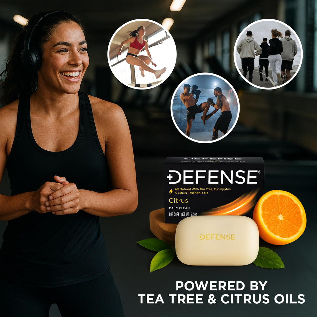 Defense Soap Citrus Bar – All Natural Tea Tree, Eucalyptus & Citrus Essential Oils – Post Workout Hygiene for Athletes, Sports & Active Lifestyles – Washes Away Sweat & Body Odor – 4.2 oz (Pack of 5)
