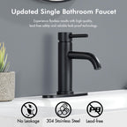 WINKEAR Black Bathroom Faucet, Single Hole Bathroom Faucet Stainless Steel