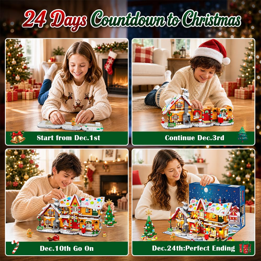 3-in-1 Advent Calendar 2026 Gingerbread House Mini Building Set with Lights