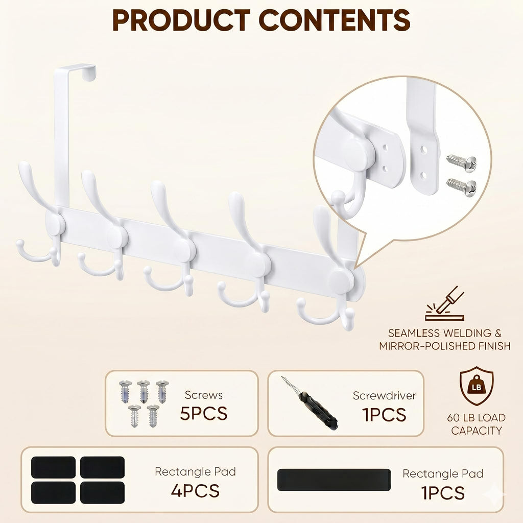 Encozy Over The Door Hooks,Coat Rack for Hanging Clothes Hat Towel (Heavy Duty White 2pcs)