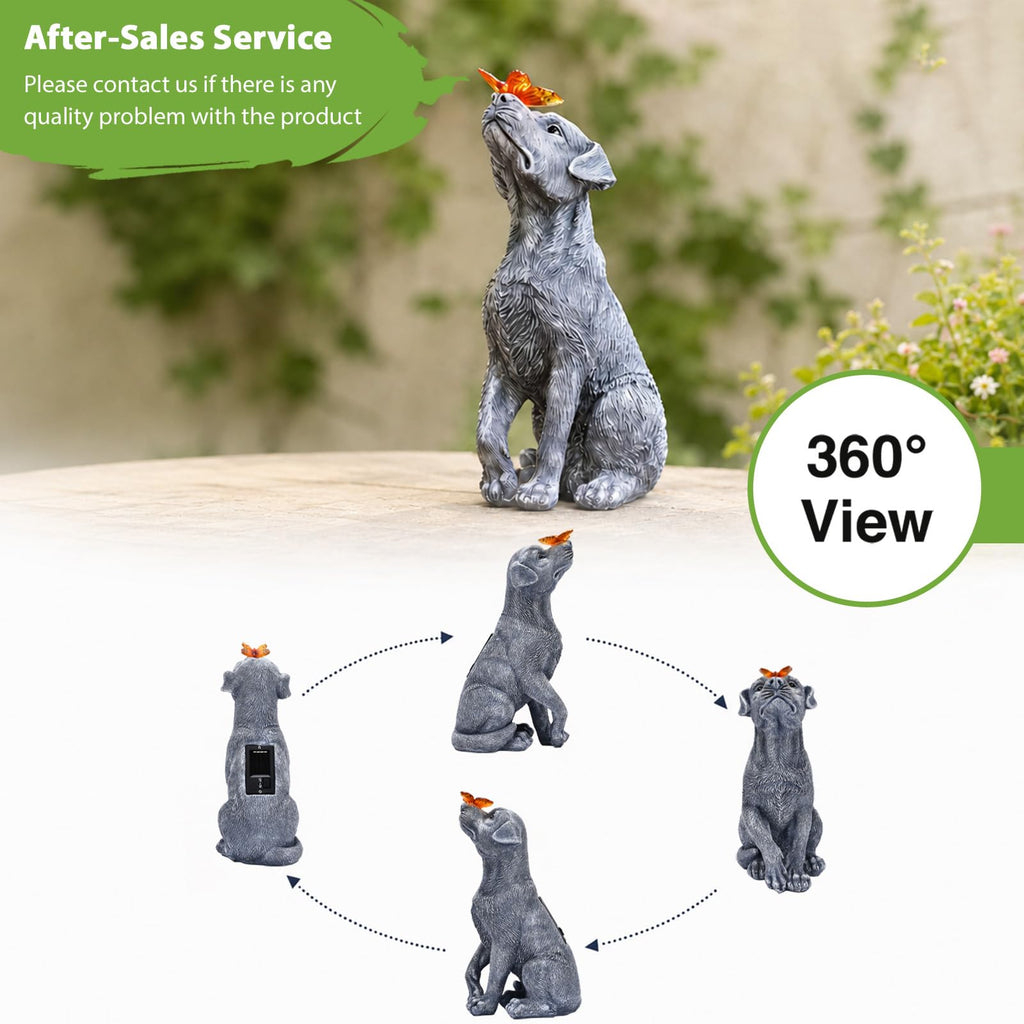 Goodeco Dog Statue with Solar Butterfly Garden Decor